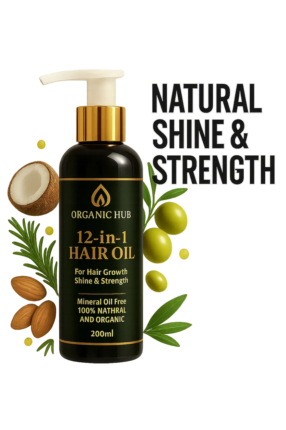 Organic Hub 12-in-1 Premium Herbal Hair Oil – Ultimate Care for Luxurious Hair